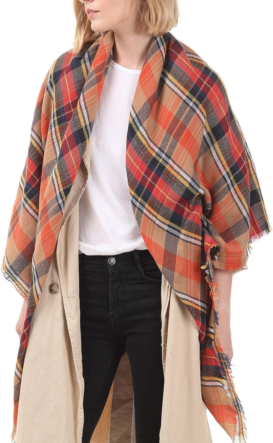 Women'S Cozy Warm Winter Fall Blanket Scarf Stylish Soft Chunky Checked Giant Scarves Shawls