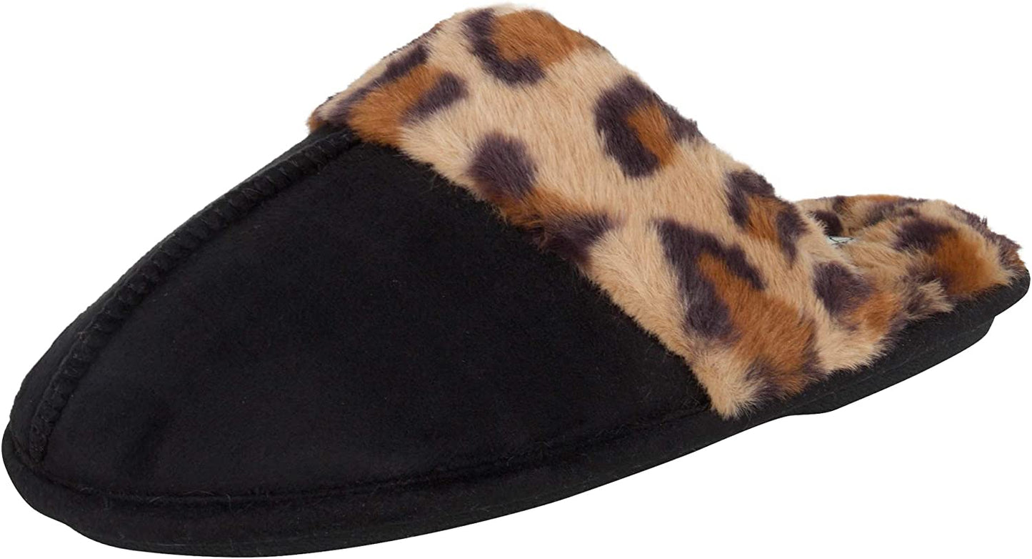 Women'S Comfy Faux Fur House Slipper Scuff Memory Foam Slip-On Anti-Skid Sole