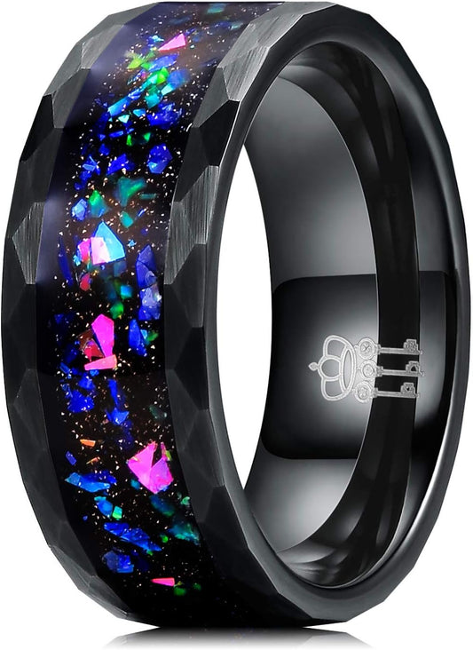 Mens Womens Tungsten Rings 8Mm 4Mm Galaxy Series Created-Opal Inlay Wedding Bands