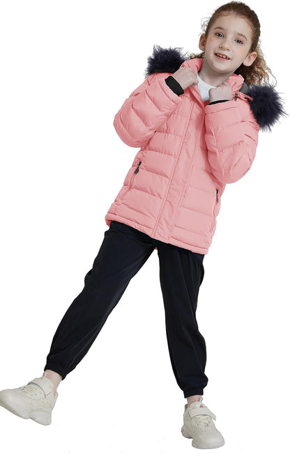 Girls' Puffer Jacket Soft Fleece Lined Warm Hooded Winter Coat