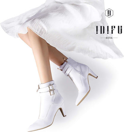 Women'S Buckle Strap Ankle Booties 3 Inch Pointed Toe Zipper Heels Dress Jeans Boots