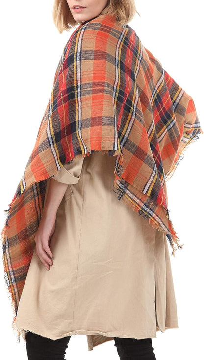 Women'S Cozy Warm Winter Fall Blanket Scarf Stylish Soft Chunky Checked Giant Scarves Shawls