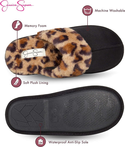 Women'S Comfy Faux Fur House Slipper Scuff Memory Foam Slip-On Anti-Skid Sole