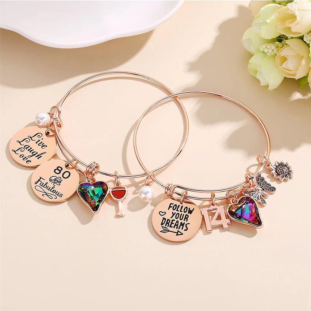 Birthday Gifts for Women Girls Bracelet, Birthday Charm Bracelets 10Th 20Th 30Th 40Th 50Th 60Th 70Th 80Th 90Th Birthday Gift for Daughter, Sister, Friend, Teen Girls, Mom, Grandma