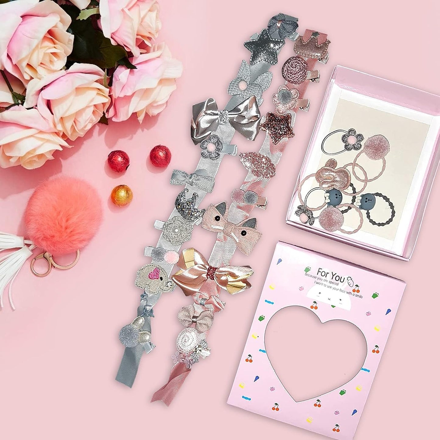 Baby Girl'S Hair Clips Cute Hair Bows Baby Elastic Hair Ties Hair Accessories Ponytail Holder Hairpins Set for Baby Girls Teens Toddlers, Assorted Styles, 36 Pieces Pack(Pink+Grey)